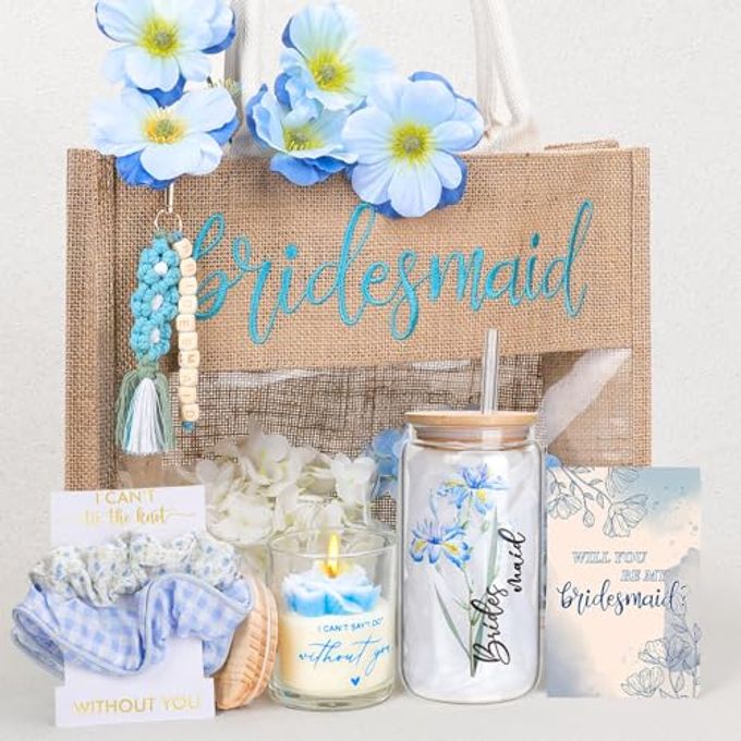 Elysirise Bridesmaid Gifts,Bridesmaids Proposal Bag,Will You Be My Bridesmaid,Bridesmaids Proposal Tote Bag Glass Cup Gifts for Wedding Day