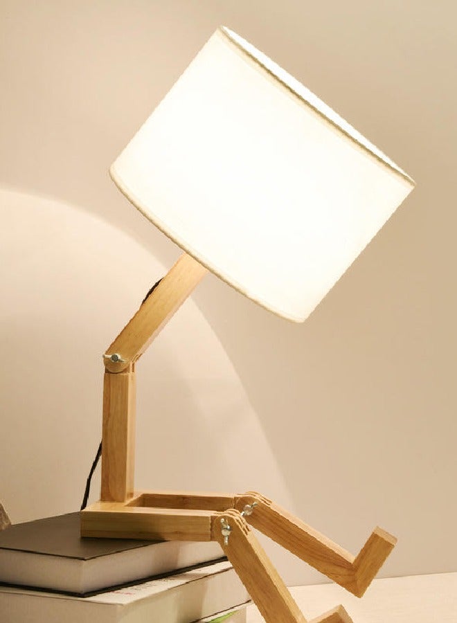 رافين مصابيح المكتب - مصباح طاولة بتصميم إبداعي نوردي، إضاءة سقف معلقة مع قاعدة خشبية، ثريا على شكل روبوت، مصابيح عتيقة لغرفة المعيشة وغرفة النوم، مصباح للطاولة الجانبية بجانب السرير بحجم 47x16x28 سم. - Image 2