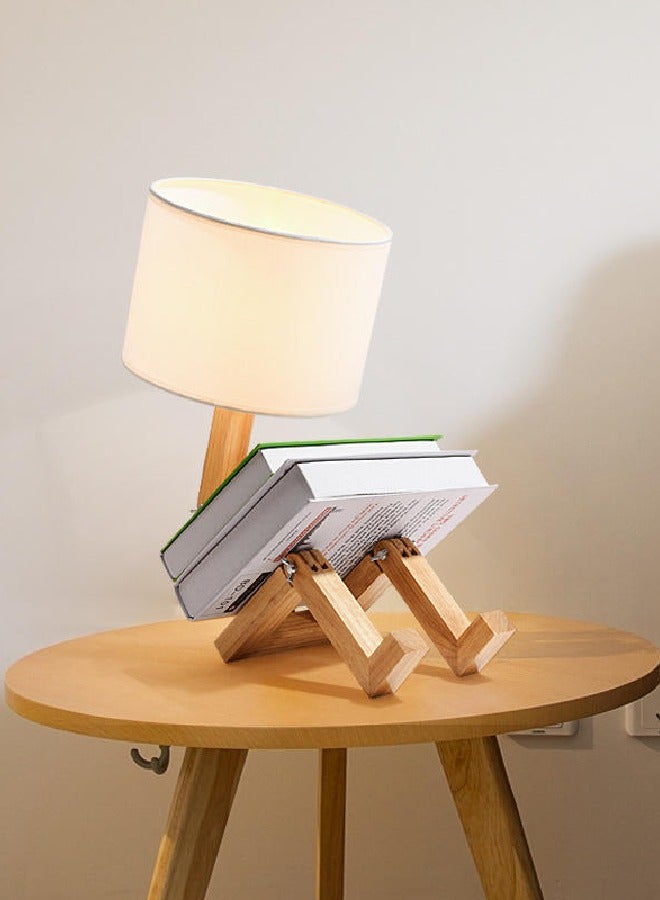 رافين مصابيح المكتب - مصباح طاولة بتصميم إبداعي نوردي، إضاءة سقف معلقة مع قاعدة خشبية، ثريا على شكل روبوت، مصابيح عتيقة لغرفة المعيشة وغرفة النوم، مصباح للطاولة الجانبية بجانب السرير بحجم 47x16x28 سم. - Image 3