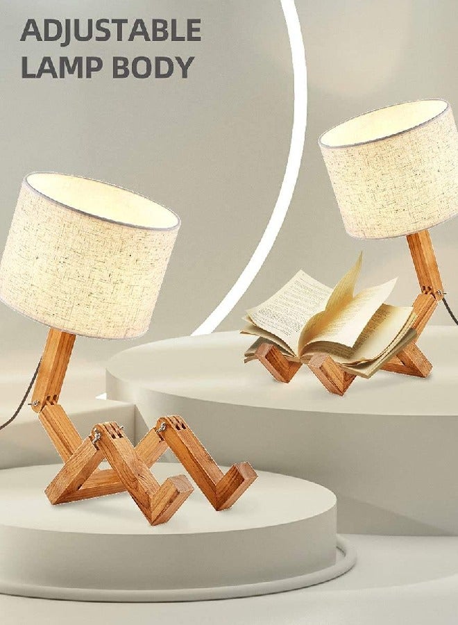 رافين مصابيح المكتب - مصباح طاولة بتصميم إبداعي نوردي، إضاءة سقف معلقة مع قاعدة خشبية، ثريا على شكل روبوت، مصابيح عتيقة لغرفة المعيشة وغرفة النوم، مصباح للطاولة الجانبية بجانب السرير بحجم 47x16x28 سم. - Image 4