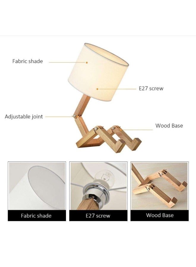 رافين مصابيح المكتب - مصباح طاولة بتصميم إبداعي نوردي، إضاءة سقف معلقة مع قاعدة خشبية، ثريا على شكل روبوت، مصابيح عتيقة لغرفة المعيشة وغرفة النوم، مصباح للطاولة الجانبية بجانب السرير بحجم 47x16x28 سم. - Image 5