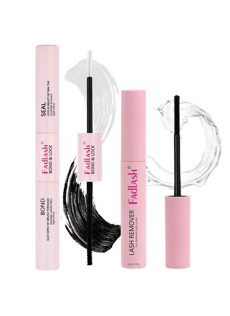 FADLASH - Lash Bond and Seal Lash Extension Remover Kit for Cluster Lashes Soothing Oil 5ML Lash Glue Remover 48-72 Hours Cluster Lash Glue DIY Eyelash Extension Kit Self Application 2 Pcs at Home - Image 1