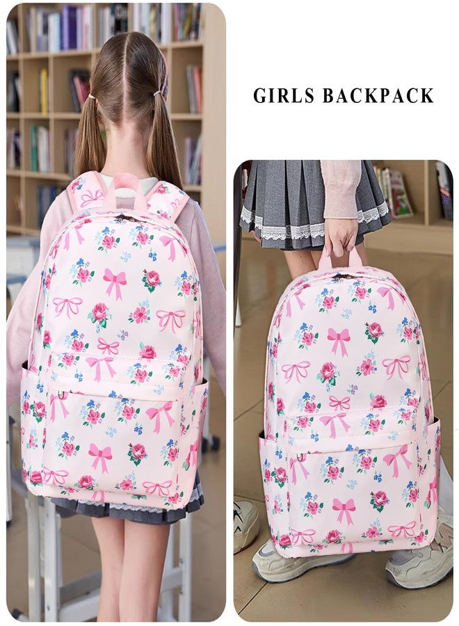 DSIUE School Backpacks for Girls and Boys Kids Backpack with Lunch Box Elementary Back Pack Bookbag, Bowknot Pink, 12.2" x 17" x 6" - Image 2