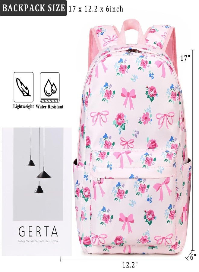 DSIUE School Backpacks for Girls and Boys Kids Backpack with Lunch Box Elementary Back Pack Bookbag, Bowknot Pink, 12.2" x 17" x 6" - Image 5