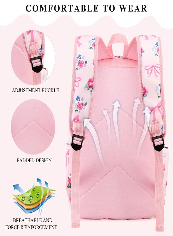 DSIUE School Backpacks for Girls and Boys Kids Backpack with Lunch Box Elementary Back Pack Bookbag, Bowknot Pink, 12.2" x 17" x 6" - Image 4