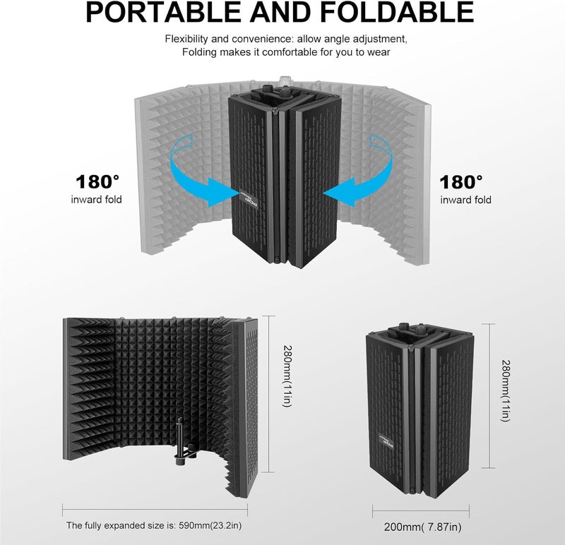 Aokeo Studio Recording Microphone Isolation Shield with Pop Filter & Tripod Stand, High Density Absorbent Foam to Filter Vocal, Foldable Sound Shield for Blue Yeti and Condenser Microphones - Image 5