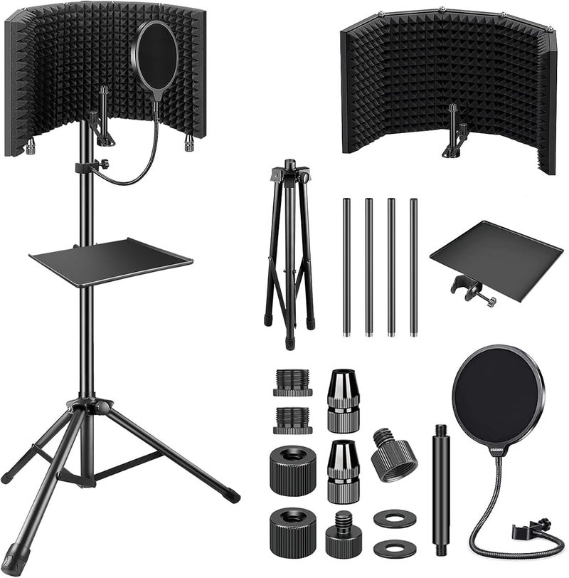 Aokeo Studio Recording Microphone Isolation Shield with Pop Filter & Tripod Stand, High Density Absorbent Foam to Filter Vocal, Foldable Sound Shield for Blue Yeti and Condenser Microphones - Image 1