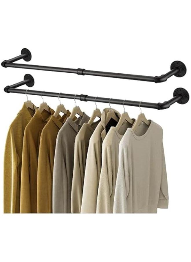 HOOKOR Clothes Rack, 41.7 Inch Industrial Pipe Wall Mounted Garment Rack, Space-Saving, Heavy Duty Detachable Garment Bar, Multi-Purpose Hanging Rod for Closet 2 Base (2 Pack)  - Image 1