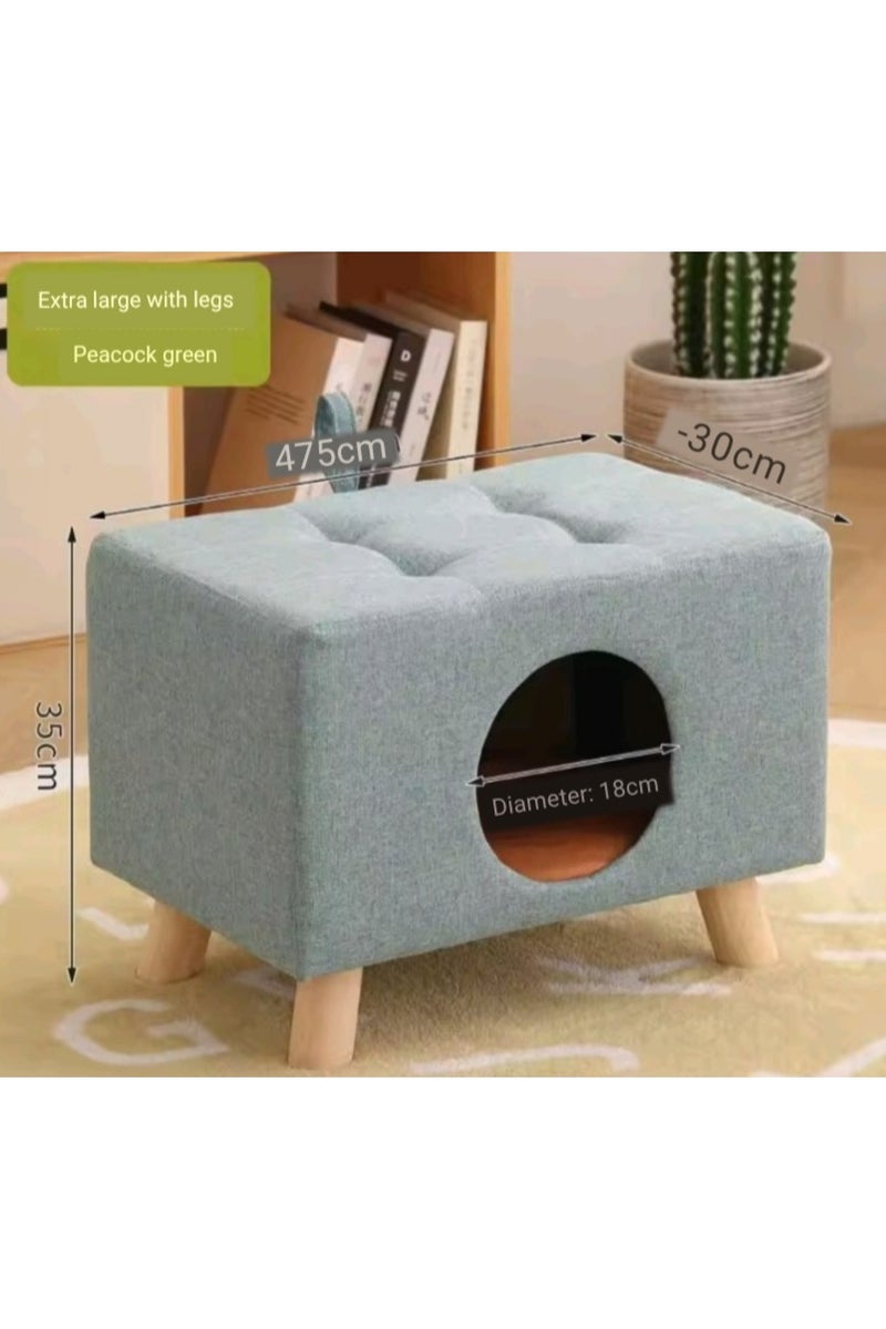 A.M Square Cat Bed Stool with Solid Wood Legs, Multipurpose Pet House/Cat Hideaway, Kittens Nest Used as Foot Stool/Footrest, Easy to Move - Image 2