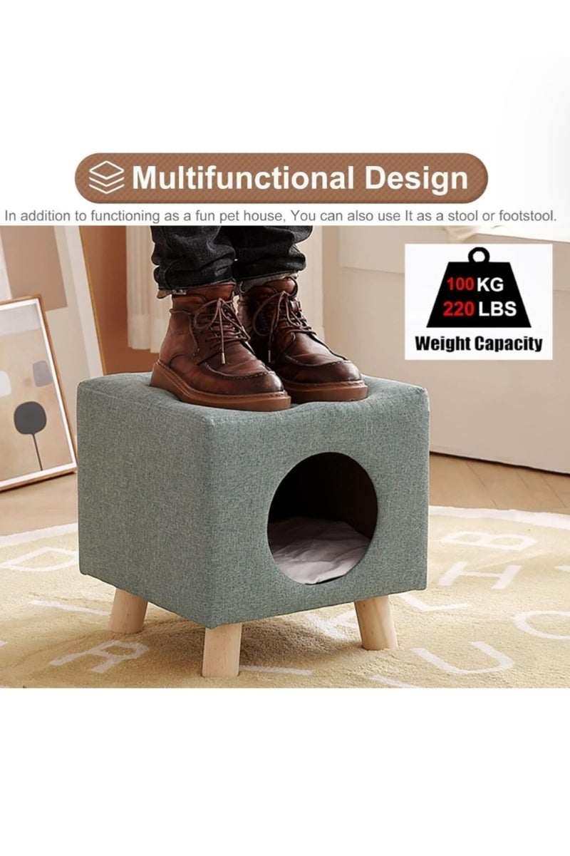 A.M Square Cat Bed Stool with Solid Wood Legs, Multipurpose Pet House/Cat Hideaway, Kittens Nest Used as Foot Stool/Footrest, Easy to Move - Image 4