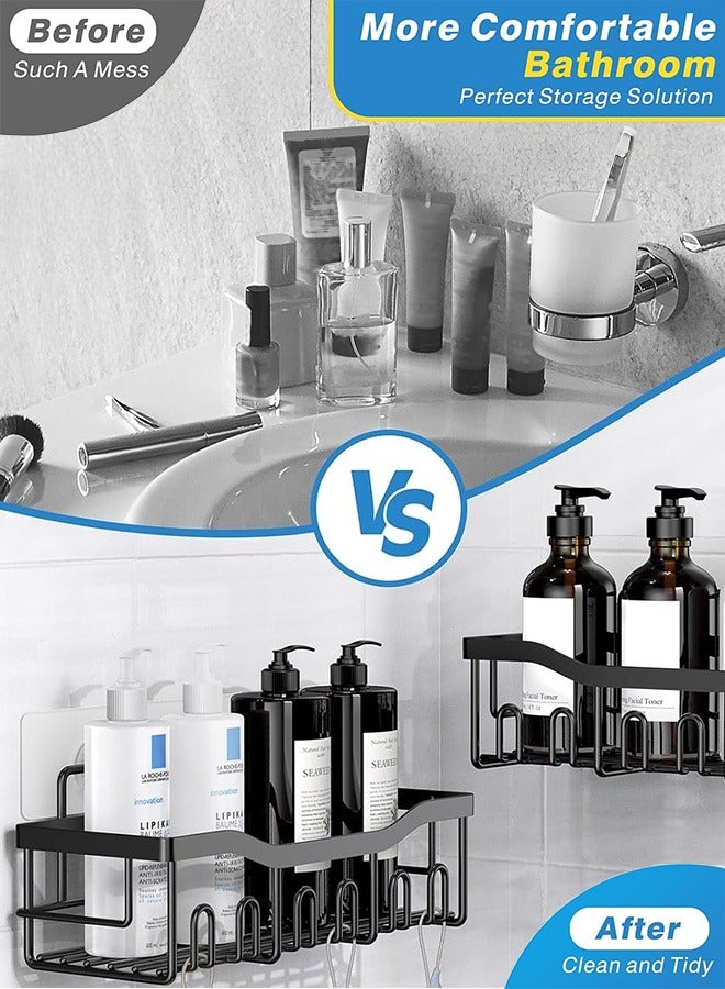 متجر الفرح مجموعة رفوف دش من الفولاذ المقاوم للصدأ مكونة من 5 قطع، منظم حمام لاصق بدون مثقاب، رفوف دش موفرة للمساحة لأساسيات الشقة، تخزين الحمام/المطبخ وديكور منزلي مناسب للإيجار - Image 5