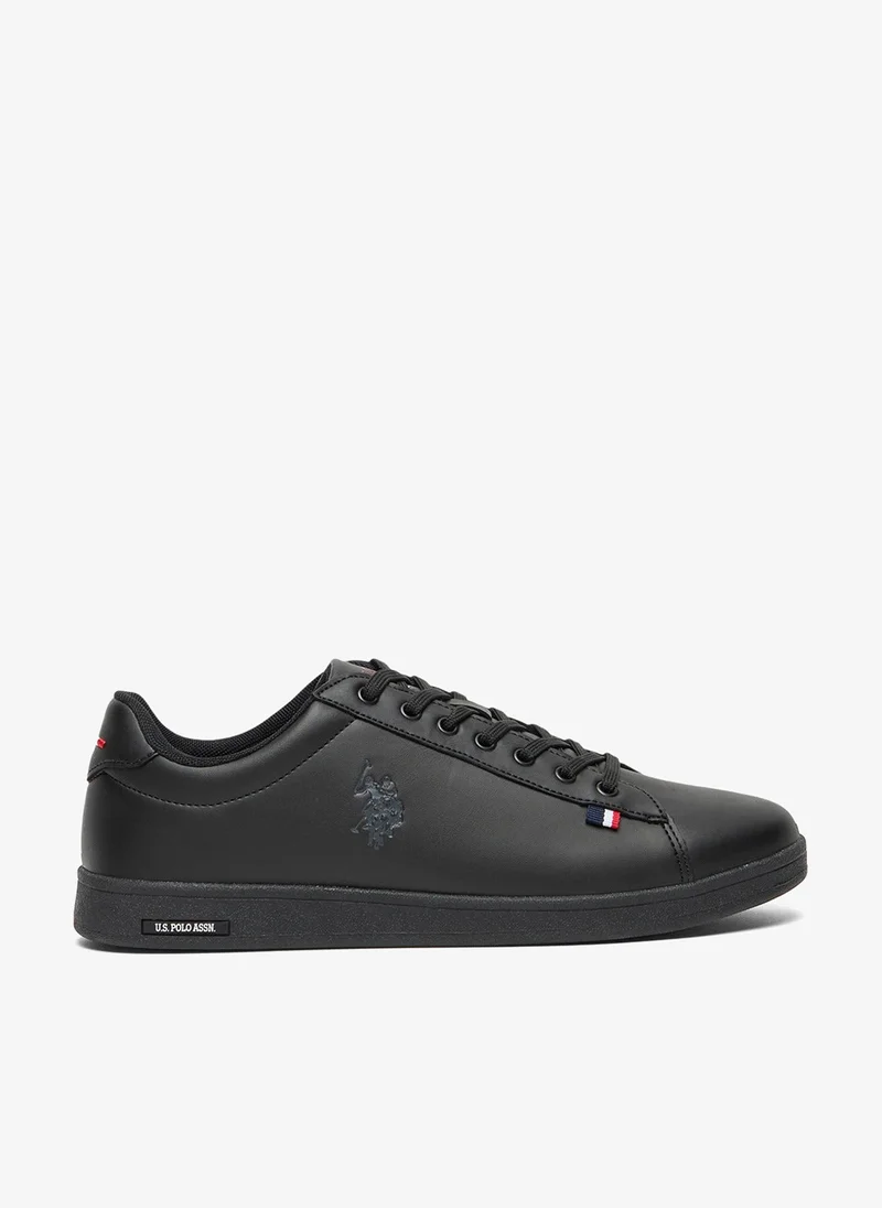 Men's Black Low-Top Sneakers - Bold Lace-Up Style, Comfortable Casual Footwear Shoes
