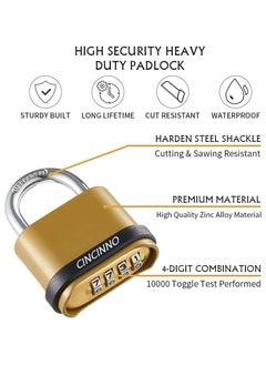 General 4 Digit Combination Lock, Heavy Duty Outdoor SecurityKeyless Carabiner DesignBrass FinishLong Release Padlock for Outdoor Use, Sheds  - Image 4