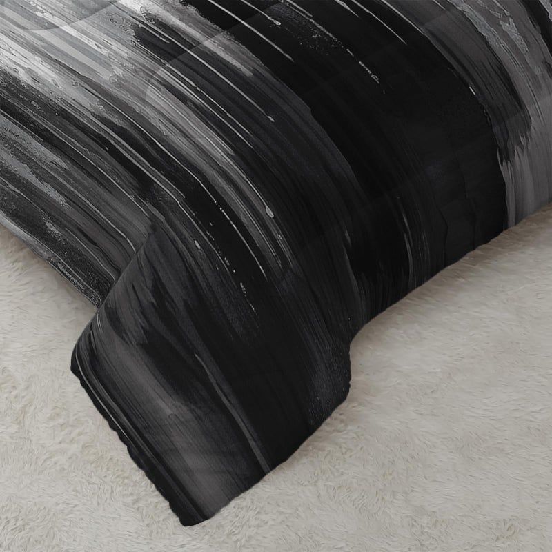 Nttopship Grey Black White Gradient Print Comforter Set Queen Size,Abstract Art Bedding Set,Patchwork Printed Quilted Set for Teens Adult,with 1 Comforter and 2 Pillow Case - Image 5