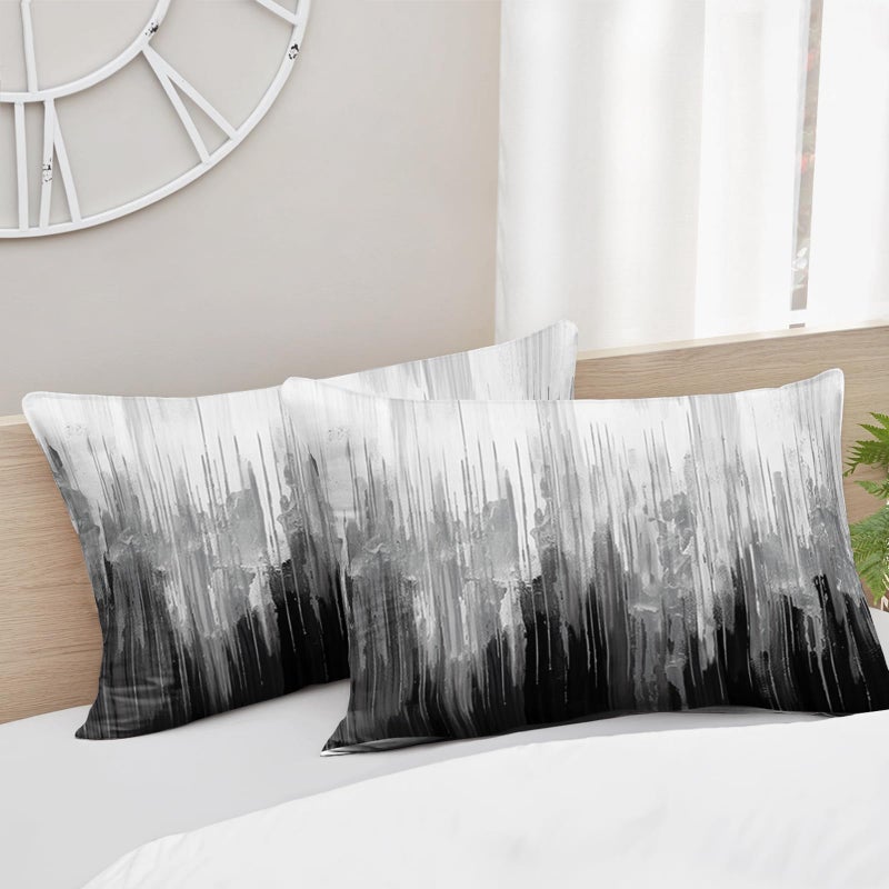 Nttopship Grey Black White Gradient Print Comforter Set Queen Size,Abstract Art Bedding Set,Patchwork Printed Quilted Set for Teens Adult,with 1 Comforter and 2 Pillow Case - Image 3