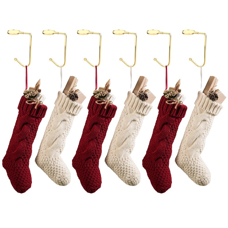 Komotu Christmas Stocking Holder For Mantle - 6 Pack Non-Slip Stocking Mantel Holders Hooks Hanger For Christmas Xmas Fireplace And Party Decoration (Gold) - Image 3