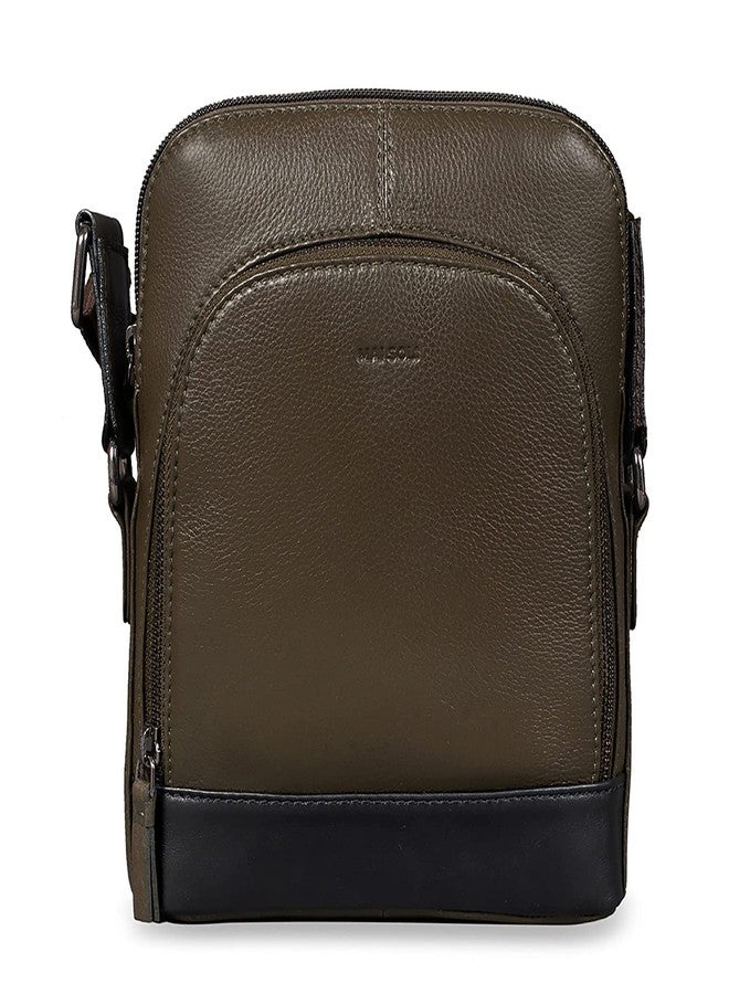 MAI SOLI Genuine Leather Commuter Slim Crossbody Sling Bag for Men's & Zip closure with Adjustable Straps - Olive Green - Image 3