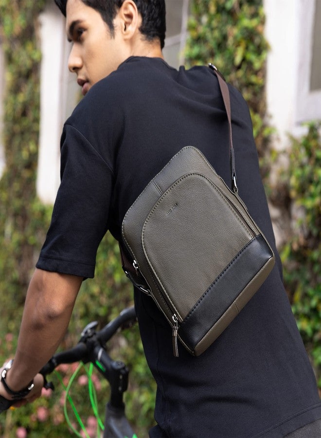 MAI SOLI Genuine Leather Commuter Slim Crossbody Sling Bag for Men's & Zip closure with Adjustable Straps - Olive Green - Image 2