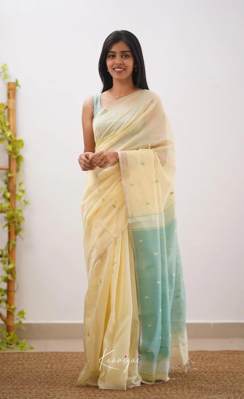 C J Enterprise Women's Banarasi Pure Kanjivaram Silk Saree Cotton Spun Saree for Wedding Soft Design Wear Sarees Latest Sari With Blouse Piece new ladies 2025 (Cotton-Lavender) (Cream_Firozi) - Image 2
