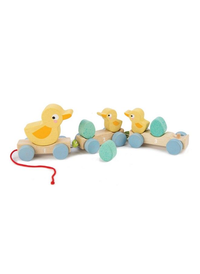 Tender Leaf Toys Classic Wooden Pull Along Toy 9Pc Duck Family Set : 1 Mother Duck 2 Baby Ducks 3 Eggs And 3 Cars Encourages Number Learning 18 Months+ - Image 2