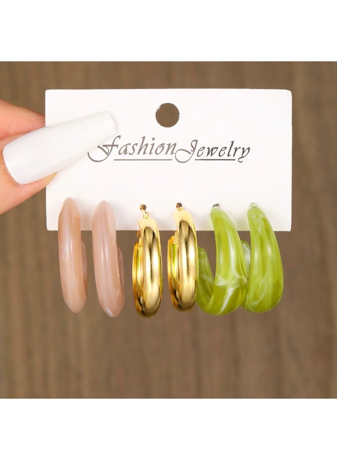 Goolsky طقم أقراط أكريليك ملون للنساء - مجموعة حلقات وأقراط بسيطة وأنيقة، مجوهرات يومية خفيفة الوزن - Image 4