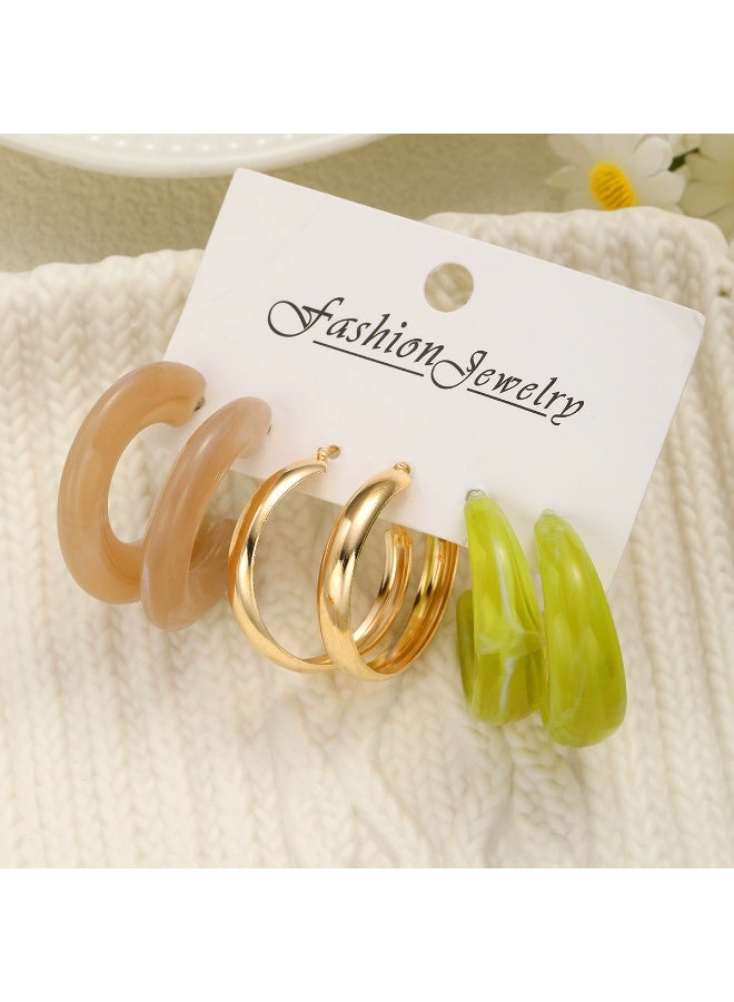 Goolsky طقم أقراط أكريليك ملون للنساء - مجموعة حلقات وأقراط بسيطة وأنيقة، مجوهرات يومية خفيفة الوزن - Image 3