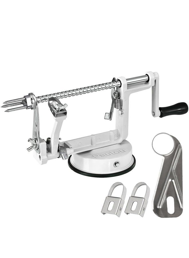 Pautou Apple Peeler, Stainless Steel Apple Corer Slicer Peeler, Durable Heavy Duty Die Cast Magnesium Alloy Apple Peeler Slicer Corer with Suction Base(White) - Image 1