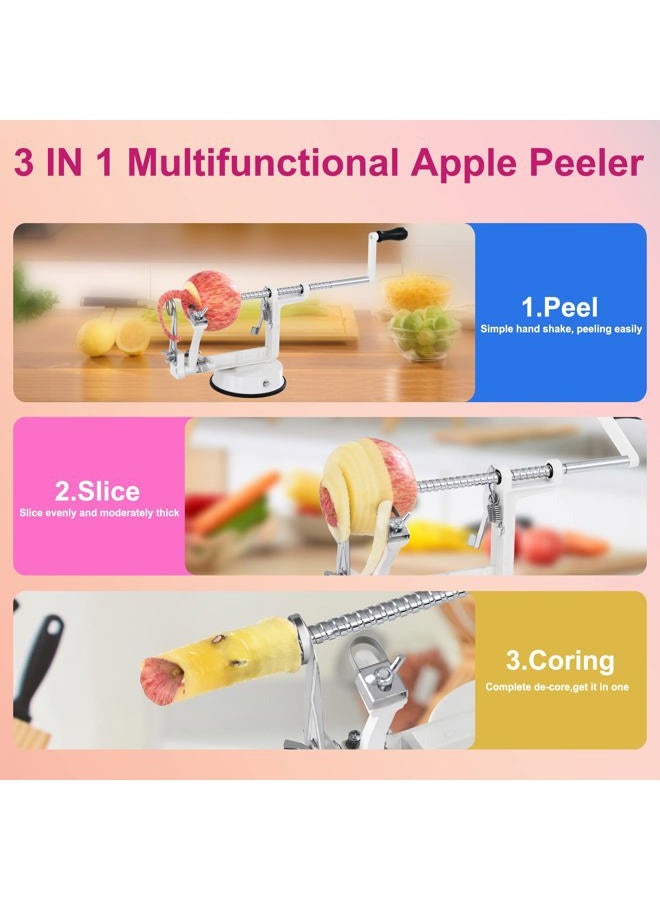 Pautou Apple Peeler, Stainless Steel Apple Corer Slicer Peeler, Durable Heavy Duty Die Cast Magnesium Alloy Apple Peeler Slicer Corer with Suction Base(White) - Image 3