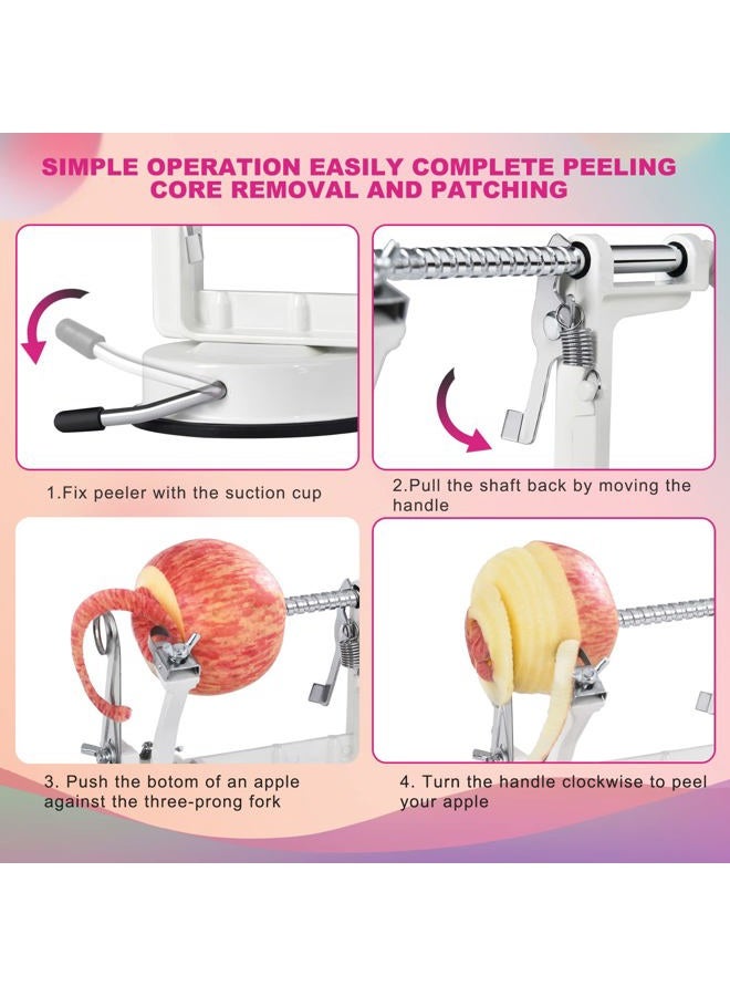 Pautou Apple Peeler, Stainless Steel Apple Corer Slicer Peeler, Durable Heavy Duty Die Cast Magnesium Alloy Apple Peeler Slicer Corer with Suction Base(White) - Image 5