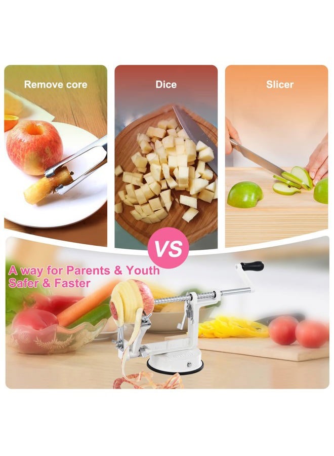 Pautou Apple Peeler, Stainless Steel Apple Corer Slicer Peeler, Durable Heavy Duty Die Cast Magnesium Alloy Apple Peeler Slicer Corer with Suction Base(White) - Image 4
