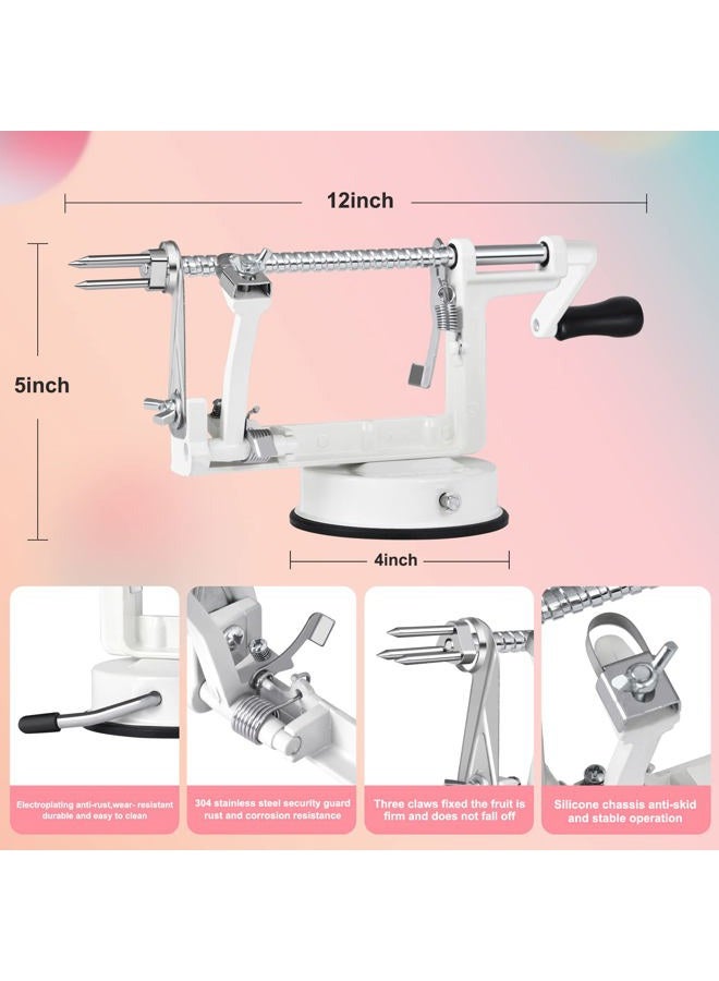 Pautou Apple Peeler, Stainless Steel Apple Corer Slicer Peeler, Durable Heavy Duty Die Cast Magnesium Alloy Apple Peeler Slicer Corer with Suction Base(White) - Image 2