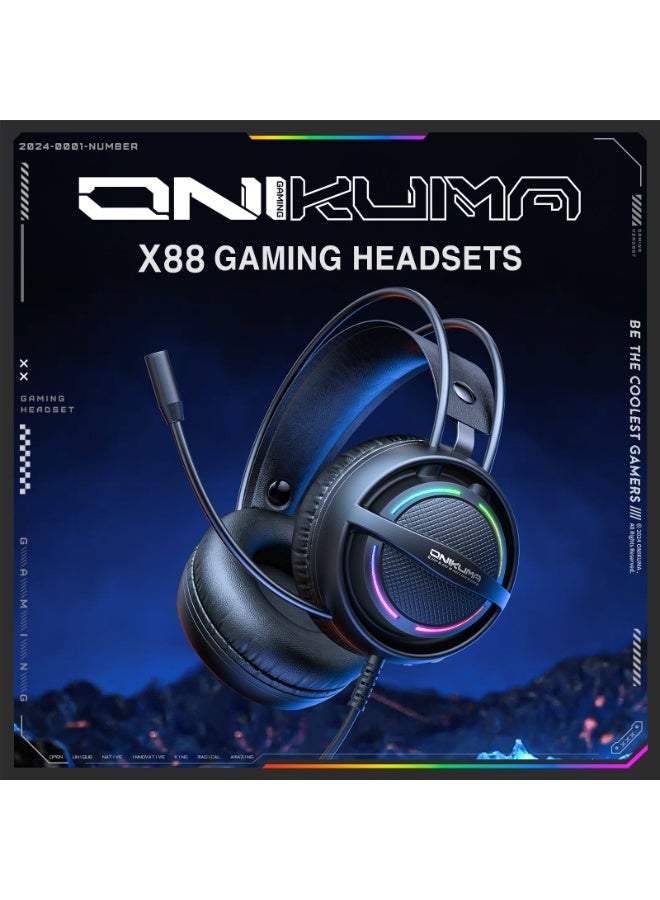ONIKUMA X88 Stereo Headset USB Wired Headphone RGB Lighting Gaming Double Headband Headphones PC Gamer - Image 2