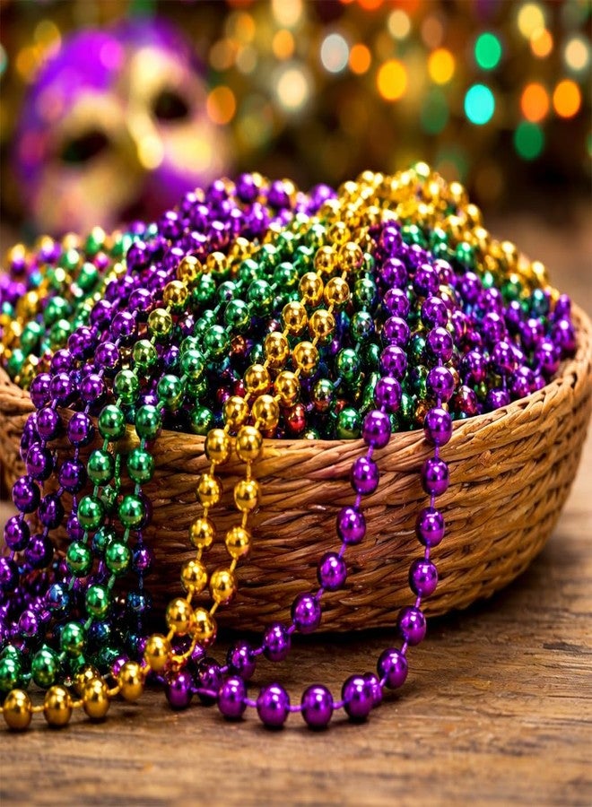 Oojami 200-Piece Bulk Mardi Gras Beads - 33" Round 7mm Metallic Necklaces - Gold, Green & Purple Party Favors for Parade Throws, Carnival & Masquerade (200) - Image 2