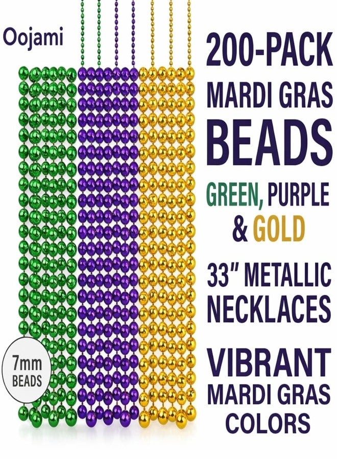 Oojami 200-Piece Bulk Mardi Gras Beads - 33" Round 7mm Metallic Necklaces - Gold, Green & Purple Party Favors for Parade Throws, Carnival & Masquerade (200) - Image 3