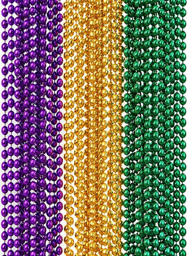 Oojami 200-Piece Bulk Mardi Gras Beads - 33" Round 7mm Metallic Necklaces - Gold, Green & Purple Party Favors for Parade Throws, Carnival & Masquerade (200) - Image 1