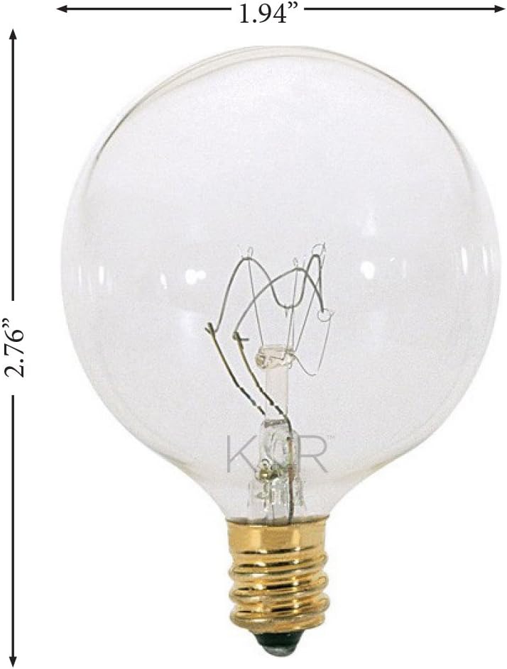 KOR Pack of 10 G165 Clear FinshDecorative E12 Candelabra Base Globe Shape Incandescent 120V G16 12 Light Bulbs 15 - Image 2