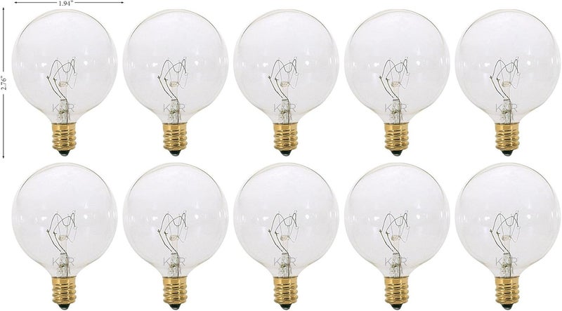KOR Pack of 10 G165 Clear FinshDecorative E12 Candelabra Base Globe Shape Incandescent 120V G16 12 Light Bulbs 15 - Image 1