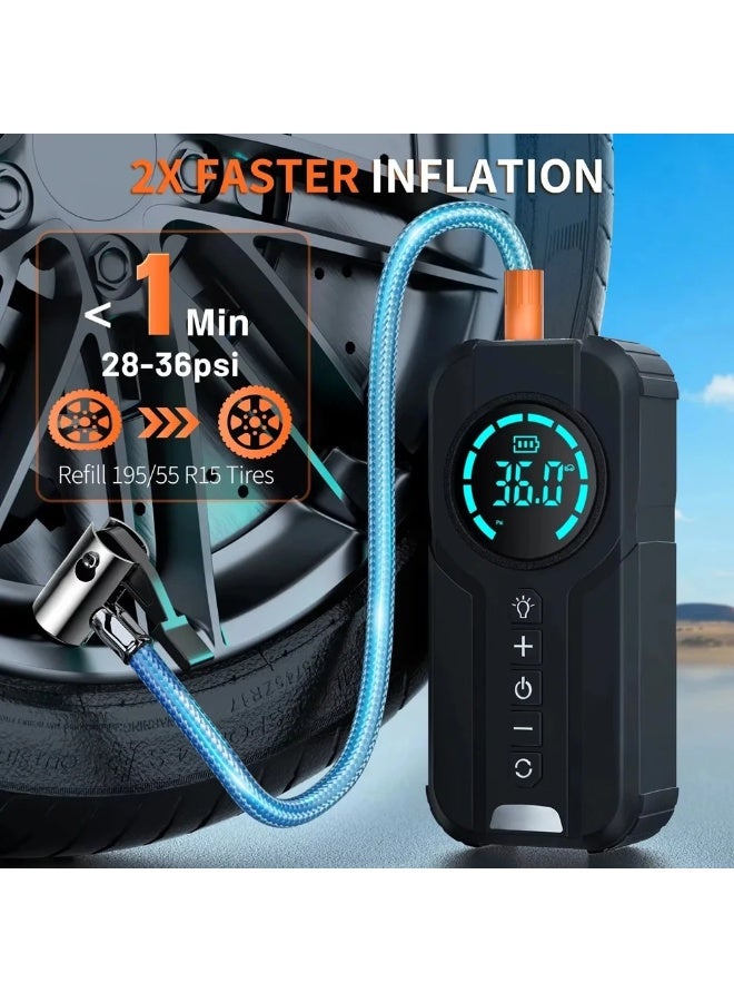 SUPER 5 4 in 1 Jump Starter Air Pump Portable Air Compressor Power Bank Lighting Car Battery Starter Starting Auto Tyre Inflator - Image 4