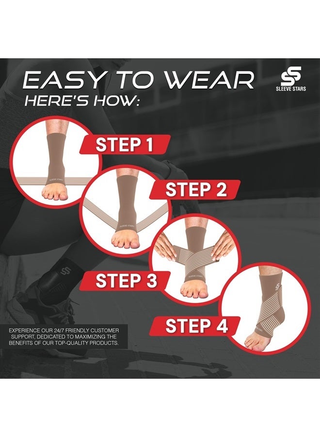 SS SLEEVE STARS Brace for Women And Men, Plantar Fasciitis Relief for Ankle Compression Sleeve With Ankle Support Strap, Tendonitis, Sprain Heel Wrap for Heel Pain - Pair Beige  - Image 5