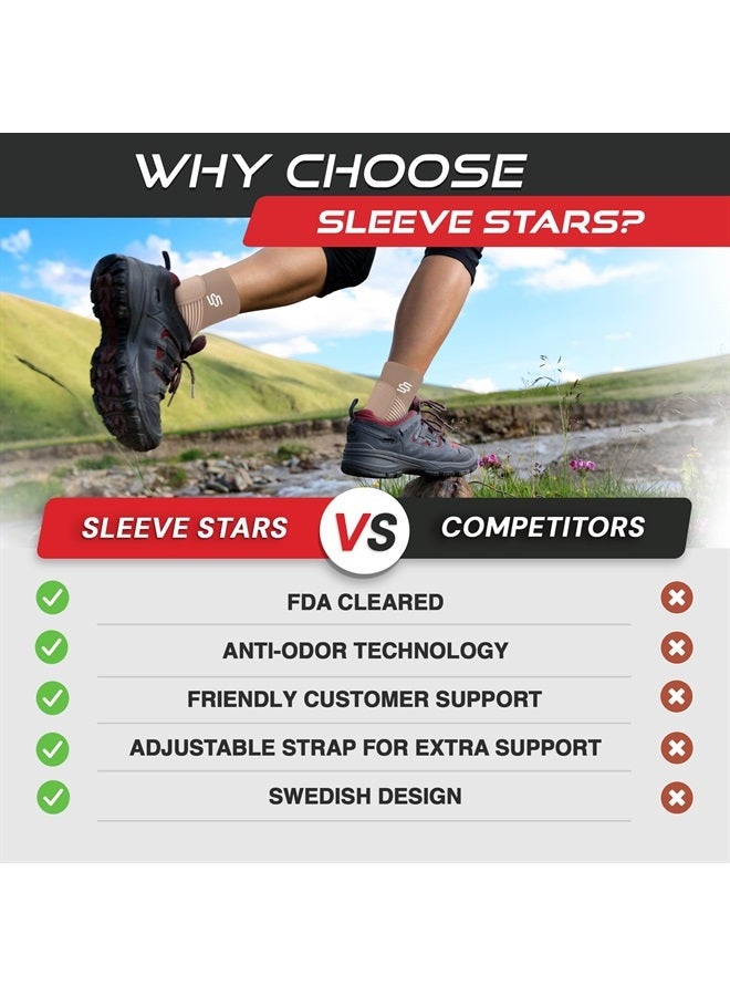 SS SLEEVE STARS Brace for Women And Men, Plantar Fasciitis Relief for Ankle Compression Sleeve With Ankle Support Strap, Tendonitis, Sprain Heel Wrap for Heel Pain - Pair Beige  - Image 4