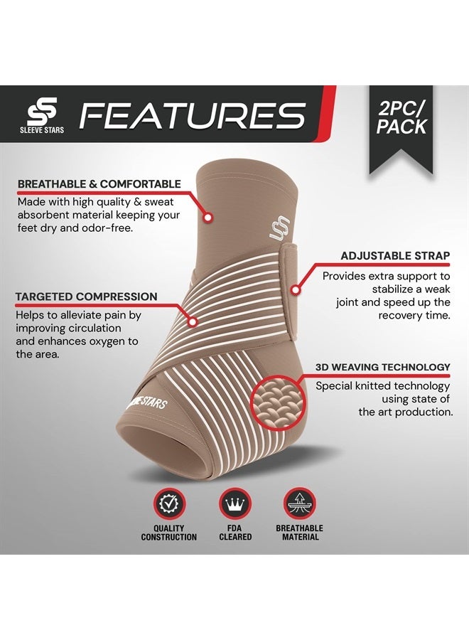 SS SLEEVE STARS Brace for Women And Men, Plantar Fasciitis Relief for Ankle Compression Sleeve With Ankle Support Strap, Tendonitis, Sprain Heel Wrap for Heel Pain - Pair Beige  - Image 3