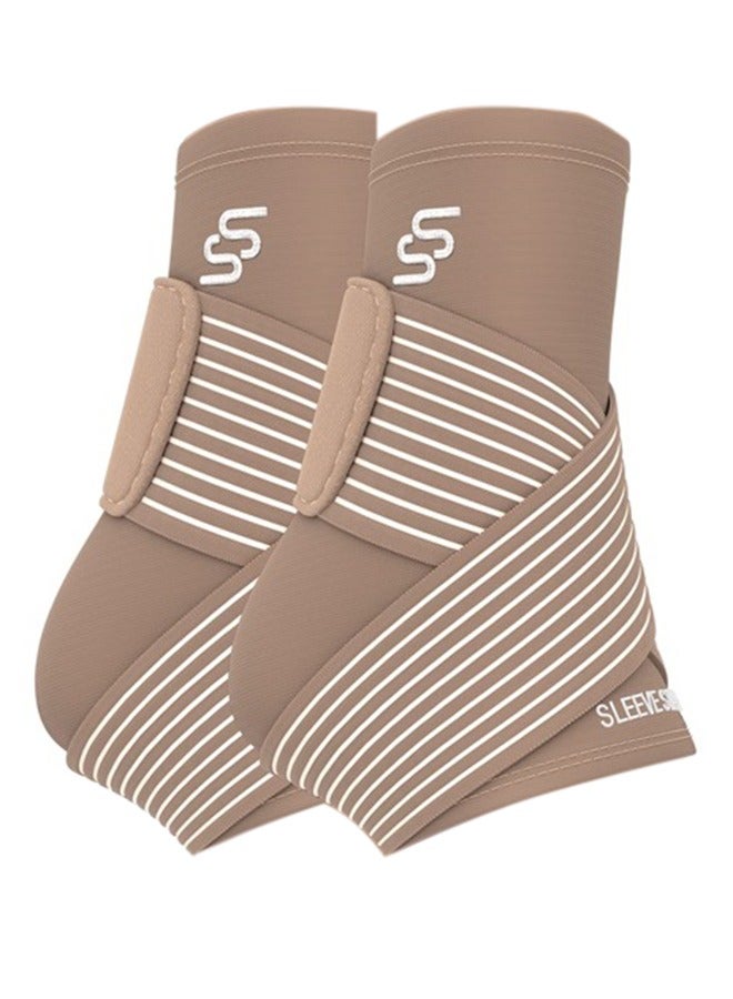 SS SLEEVE STARS Brace for Women And Men, Plantar Fasciitis Relief for Ankle Compression Sleeve With Ankle Support Strap, Tendonitis, Sprain Heel Wrap for Heel Pain - Pair Beige  - Image 1