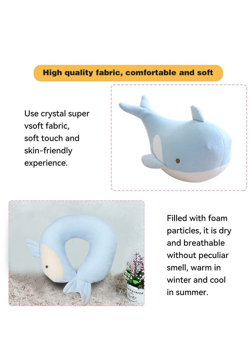 Excefore U-Shaped Elasticity Travel Pillow, Soft and Adorable Bluewhale Travel Pillow, Convenient & Portable U Shaped Neck Pillows, Suitable for Home, Office, Car, Travelling (Blue) - Image 4