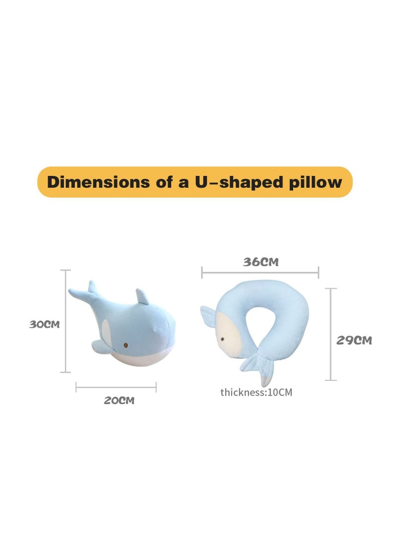Excefore U-Shaped Elasticity Travel Pillow, Soft and Adorable Bluewhale Travel Pillow, Convenient & Portable U Shaped Neck Pillows, Suitable for Home, Office, Car, Travelling (Blue) - Image 5