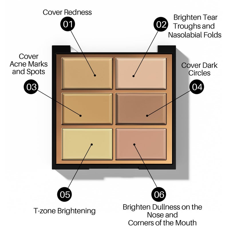 FV 6 Colors Cream Concealer Palette, Full Coverage & Long Lasting Colors Corrector Palette for Dark Circles, Redness, Acne with Natural Finish Cream Foundation Palette, 01 Light Shade - Image 2