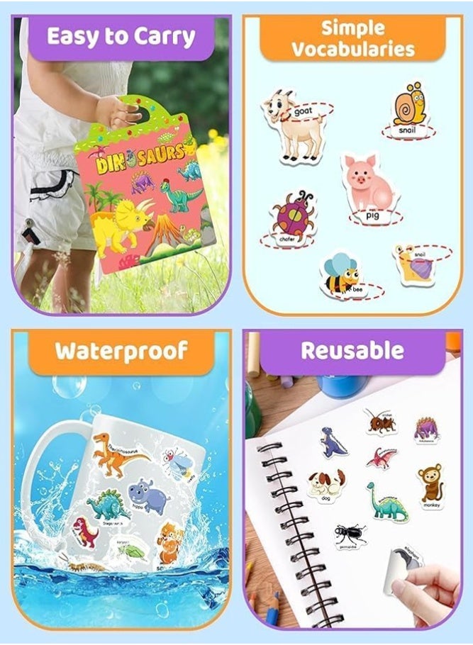 BELLSBERRY 4 قطع كتب نشاط ملصقات قابلة لإعادة الاستخدام للأطفال - مركبات فضائية حيوانات ثلاثية الأبعاد ديناصورات ملصقات تعليمية وكتب قصاصات - Image 3