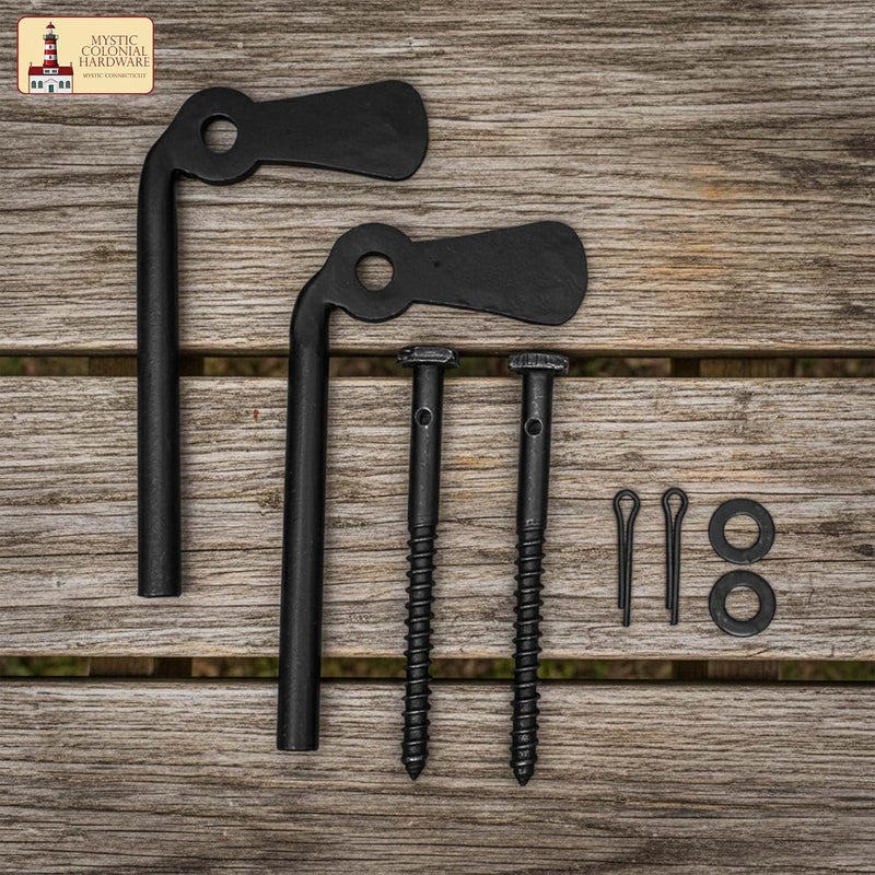 SaKeGa Store Cast Iron Shutter Dogs Pair, Hand Forged Iron Offset Beacon Hill Shutter Tiebacks, Decorative Shutter Dogs Hardware with Mounting Screws - Set of 2, Oil Blackened Pair - Image 5