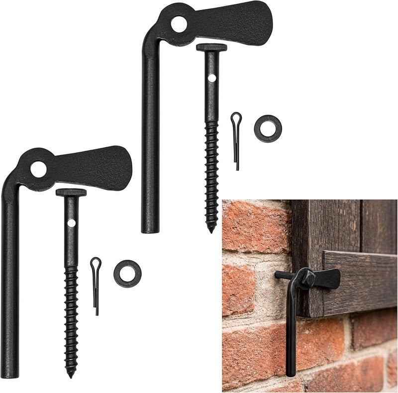 SaKeGa Store Cast Iron Shutter Dogs Pair, Hand Forged Iron Offset Beacon Hill Shutter Tiebacks, Decorative Shutter Dogs Hardware with Mounting Screws - Set of 2, Oil Blackened Pair - Image 1