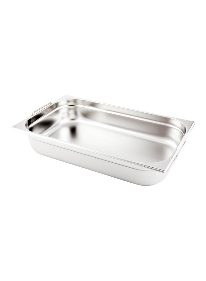Restaurantware Met Lux 20.5 Inch x 12.8 Inch x 4 Inch Steam Table Pan, 1 Full Size Hotel Pan - Anti-Jam, Deep, Silver Stainless Steel Full Size Pan, With Collapsible Handles, For Parties Or Events - Image 1