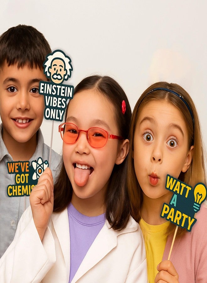 Just Party Science Theme Happy Birthday Cake Topper & Birthday Props for Kids | STEM Cake Toppers for Cake Decoration & Photo Props / Muffin Toppers | Set of 6 Props + 1 Topper - Image 2